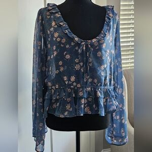 Floral Ruffle V-Neck Blouse
